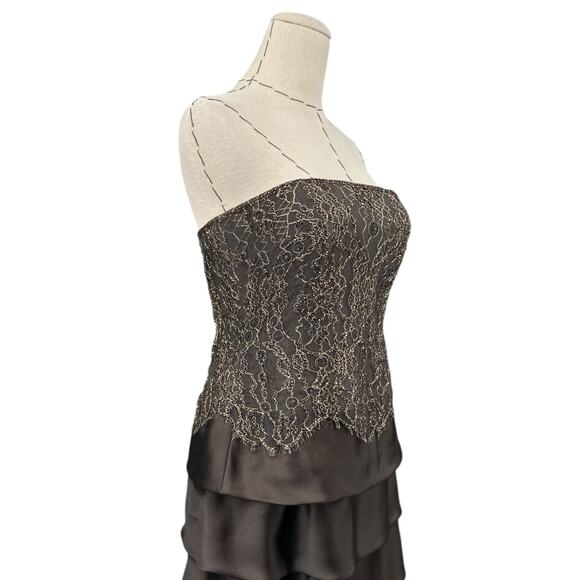 Rickie Freeman Teri Jon Grey Strapless Lace Bodice Tiered Evening Gown Size 4 - Picture 5 of 10